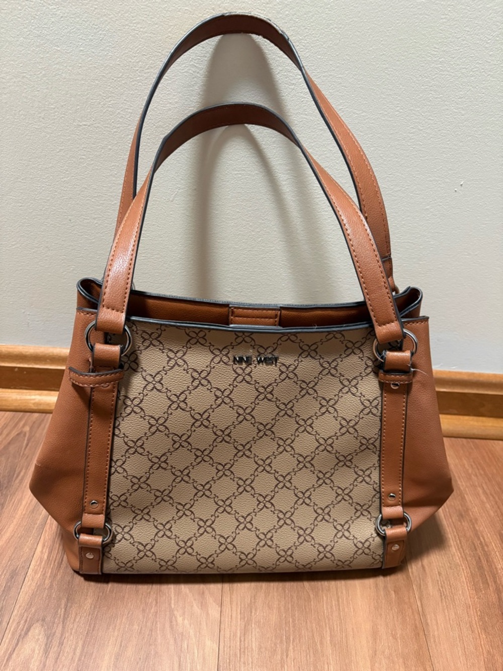 Nine West Tan Patterned Shoulder Tote